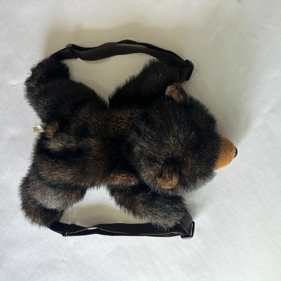 The Stuffed Animal House Kids Black & Brown Faux Fur Bear 18" Backpack - Picture 3 of 4